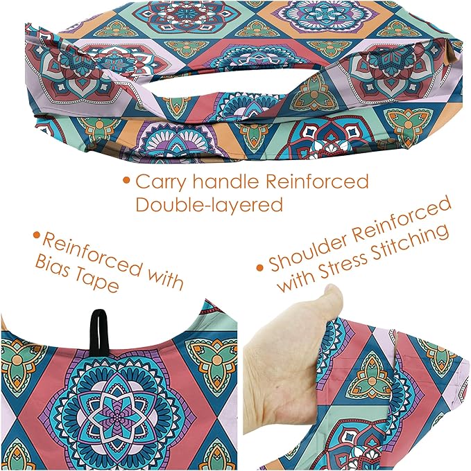 BeeGreen Boho Gifts for Women Geometric Reusable Grocery Bags Mandala Shopping Bags Bulk 6 Pack 50LBS X-Large Foldable-Machine Washable-Heavy Duty Mandana Yoga Gifts