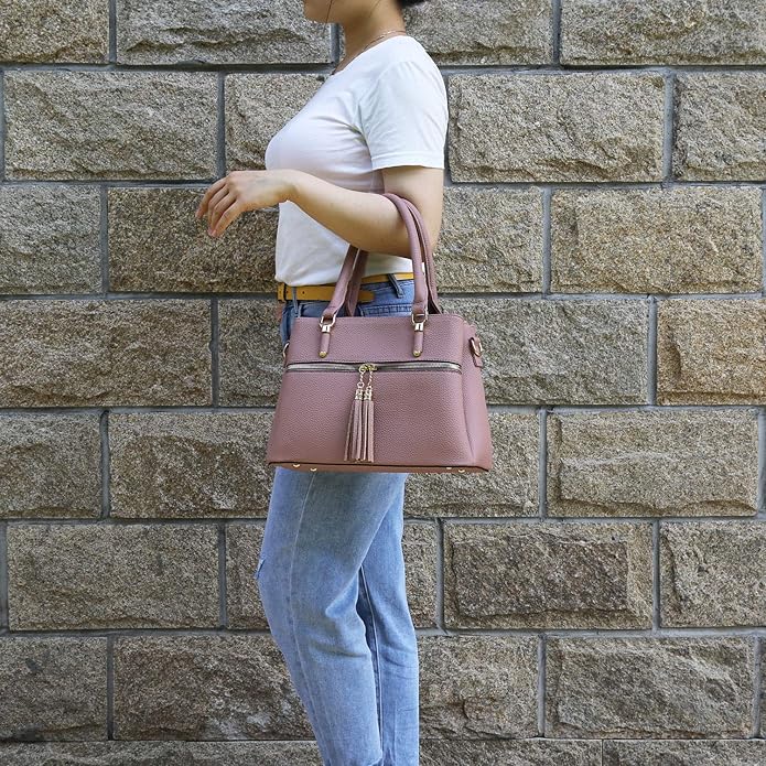 KKXIU Women Satchel Bags Handle Shoulder Handbags and Purses Pockets Zipper Leather Crossbody Bags