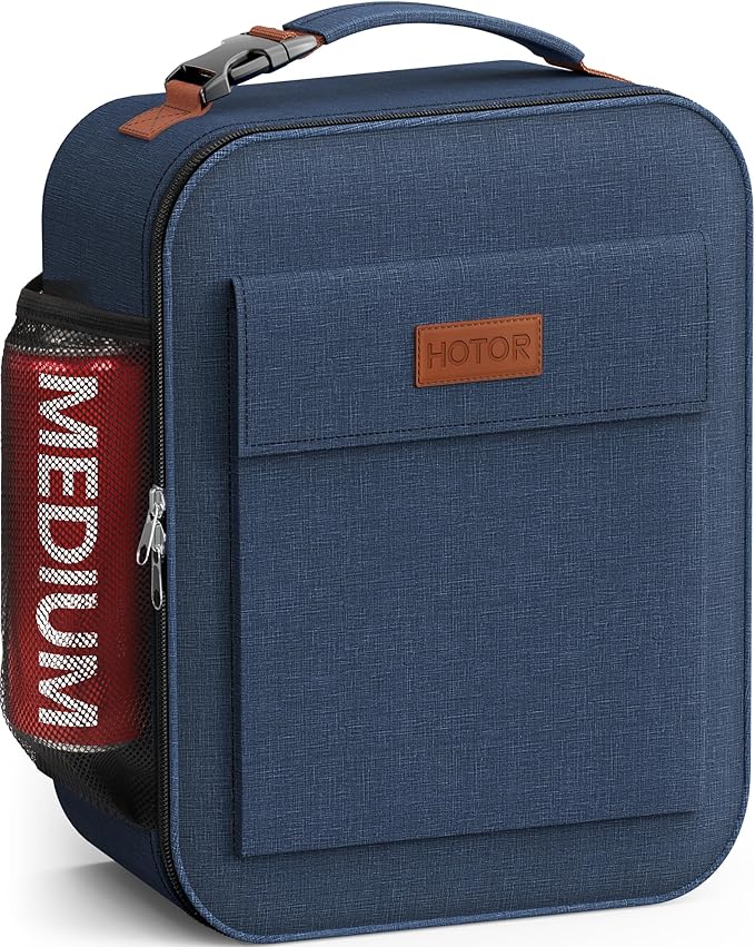HOTOR Lunch Bag for Men & Women - Large Capacity Insulated Lunch Bag with Mutiple Pockets, Easy-Carrying, Wear-Resistant Cooler Lunch Box for Office, Picnic, Dark Blue, 9.06" x 4.33" x 10.63"