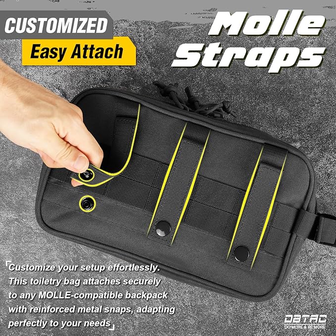 DBTAC Tactical Toiletry Bag w/Electronic Organizer Compartment | Dry/Wet Separate Hygiene Bag, Expanded Travel Dopp Kit Shaving Kit Travel shower Bag for Men (Black)