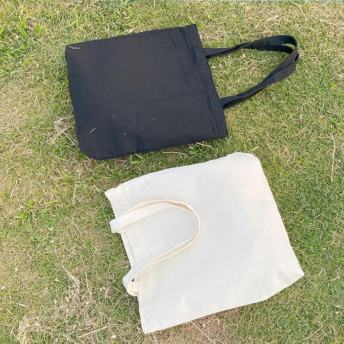 Koolmox 6-Pack 13.5x13.5x3.5 Tote Bags with Zipper, Reinforced Handles and Widen Bottom, Canvas Tote Bag, Grocery Shopping Beach Reusable Totes Bags Vacation Bag Solid Beige Book Bag for Crafts Paint