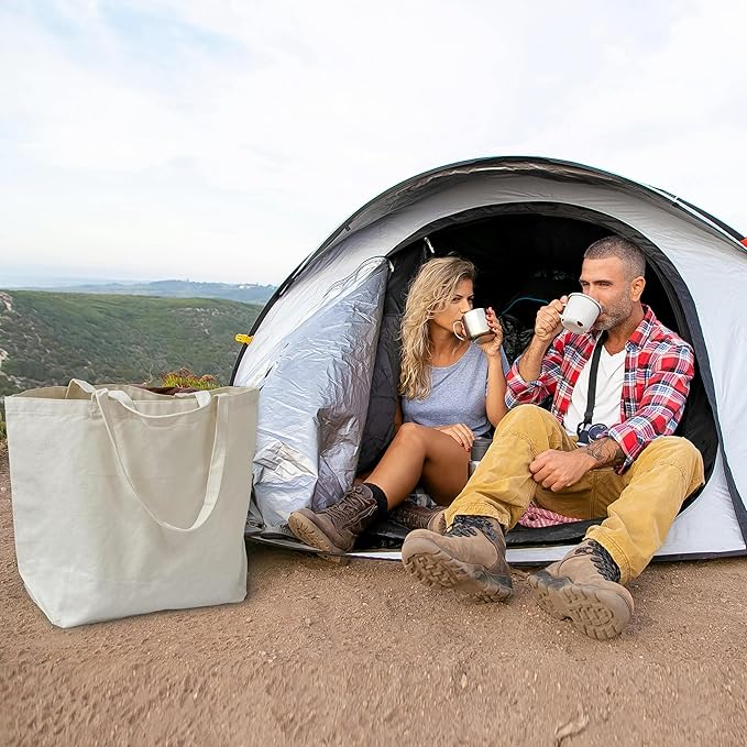 Koolmox Canvas Grocery Bag, 6-Pack 22'' Large Bags with Reinforced Handles, 12 Oz Heavy Duty Reusable Washable Grocery Shopping Bags Plain Totes for Teacher Paint Embroidery Draw DIY Art Craft Totes