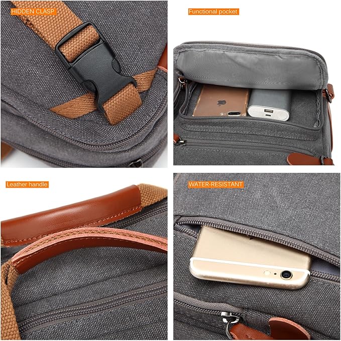 Convertible Backpack Messenger Shoulder bag Laptop Case Handbag Business Briefcase Multi-functional Travel Rucksack Fits 15.6 Inch Laptop For Men/Women (Cancas Dark Grey)