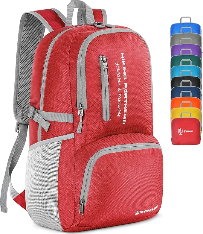 ZOMAKE Lightweight Packable Backpack, 35L Light Foldable Hiking Backpacks Water Resistant Collapsible Daypack for Travel(Red)