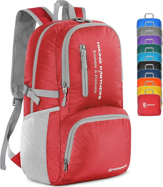 ZOMAKE Lightweight Packable Backpack, 35L Light Foldable Hiking Backpacks Water Resistant Collapsible Daypack for Travel(Red)
