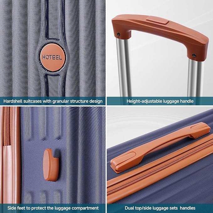 Hoteel 20Inch Luggage 3-piece Set, 360° Universal Suitcases with Wheels Hard Shell Suitcase with TSA Lock, Including Waterproof Luggage Bag, Travel Maletas for Men and Women,Blue