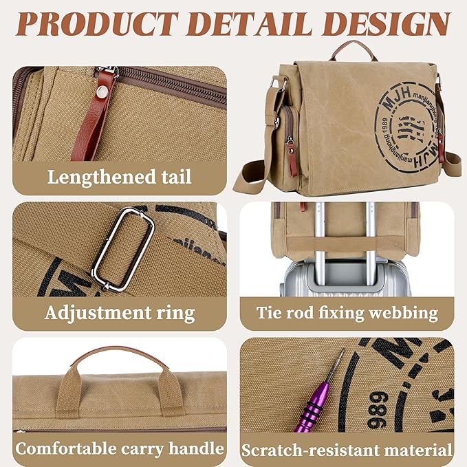FSD.WG Satchel Messenger Bag for Men Canvas,Travel Shoulder bag 13.5" Laptop Bags