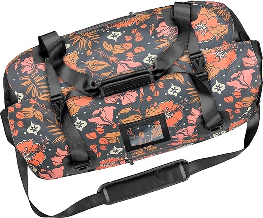 Skog Å Kust Duffelsak Heavy Duty Waterproof Duffel - Gear Bag for Sports, Travel, & More - 60L Hibiscus