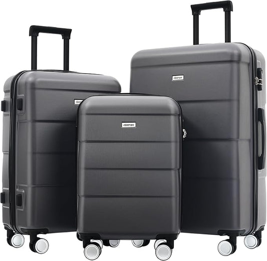Merax Luggage Sets of 3 Piece Carry on Suitcase Airline Approved,Hardcase Suitcase Set with Double Spinner Wheels,Charcoal