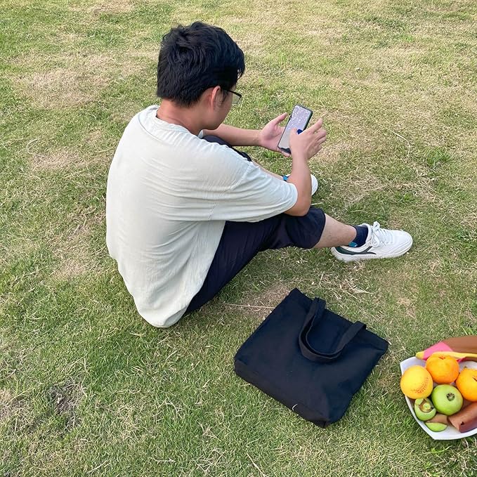 Koolmox Tote Bag Black, 13.5x13.5x3.5'' 6-Pack Canvas Tote Bags with Wide Bottom & Reinforced Handles, 12Oz Heavy Cotton Canvas Blank Tote Bag for Painting Art Craft, Men Women Shopping, Book Bag