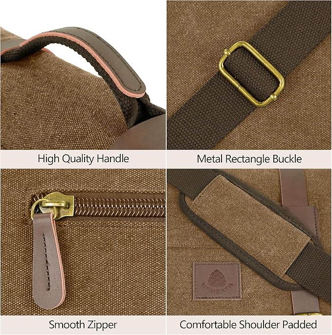 Messenger Bag for Men,15.6 Inch Laptop Bag, Vintage Water-resistant Waxed Canvas Satchel Bags, Leather Briefcase for School Work Travel (Brown)