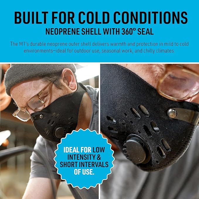 RZ Mask M1 - Neoprene Dust Mask w/ 99.8% Carbon Filtration, Reusable and Washable Face Mask, Anti Fogging w/ 360° Degree Seal