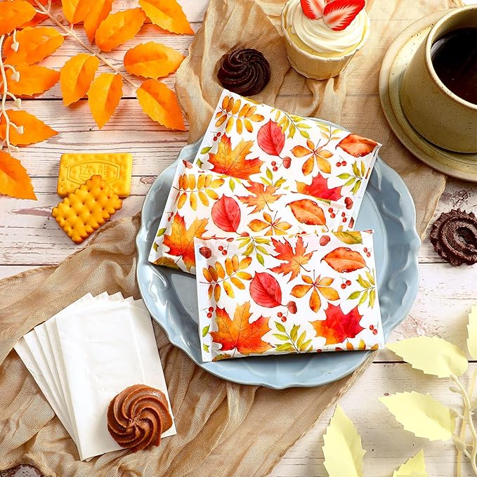 PerKoop 100 Packs Travel Size Tissues Disposable Pocket Facial Tissues Bulk for Travel Wedding Guest School Wallet Purse Home Supplies, 1000 Sheets 3 Ply(Fall Leaf)