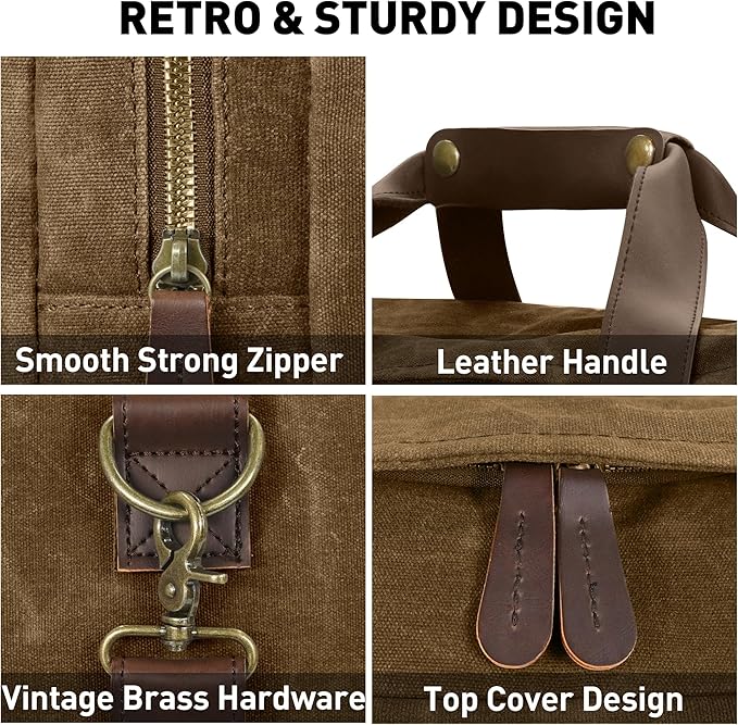 60L Travel Bags for Men, Nomad Washed Canvas Duffle Bag Vintage Genuine Leather Travel Duffel Bag Multifunctional Weekender Overnight Backpack with Shoes Compartment