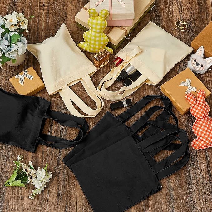 Amylove 12 Pcs Mini Tote Bag Sublimation Blank Canvas Tote Bags Reusable Grocery Luggage DIY Sack Goody for Party Even (8.5 x 8 Inch,Black,White)