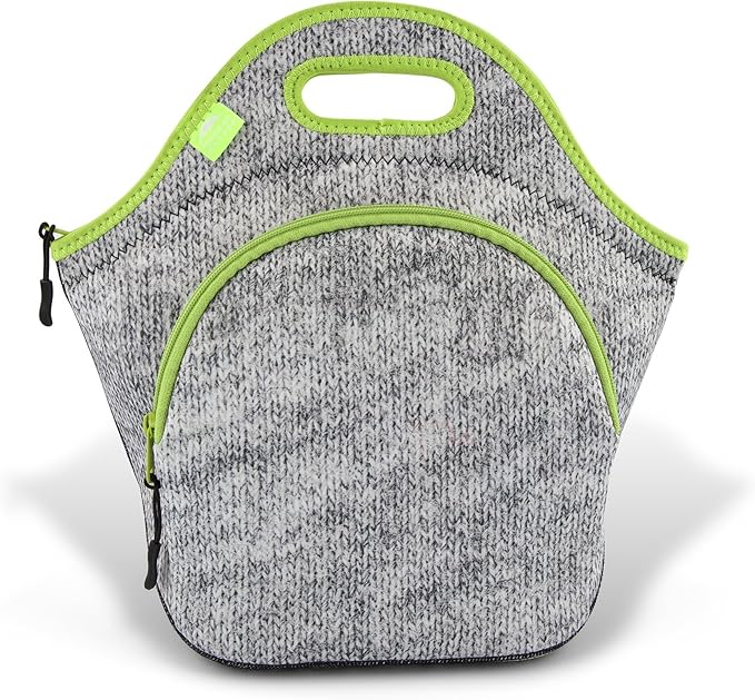 Nordic By Nature Insulated Neoprene Lunch Bag, Soft & Foldable Washable & Reusable Extra-Pocket (L) Gray Melange