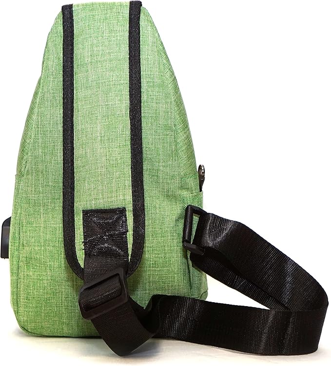Anti-Theft Daypack Crossbody Sling Backpack, USB Charging Connector Port, Lightweight Day Pack for Travel, Hiking, Everyday, Regular, Apple Green