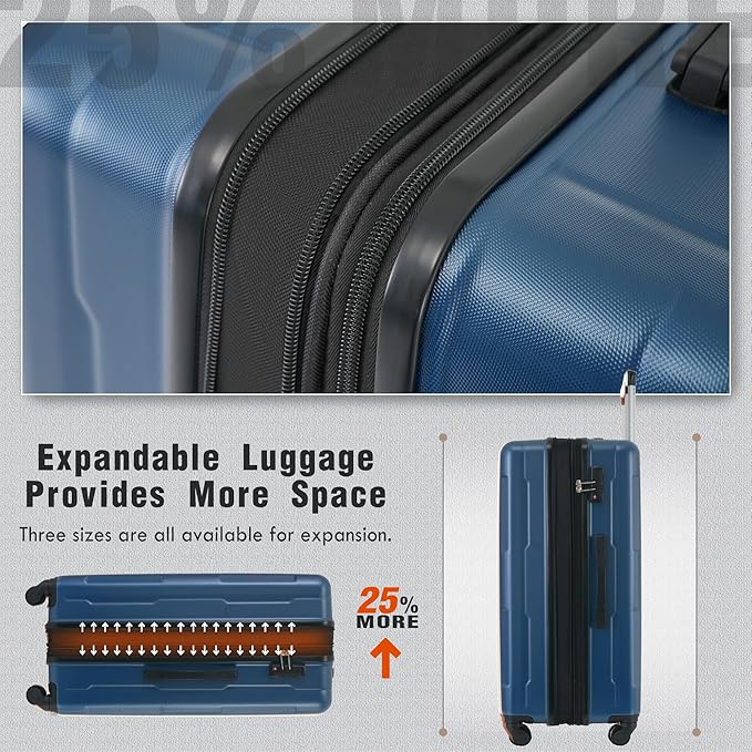 Merax Luggage Set 2 Piece Suitcase Sets with Spinner Wheel,Lightweight Hardside Expandable Travel Laggage with TSA Lock,Suitcase with Travel Bag(20"/28",Blue)