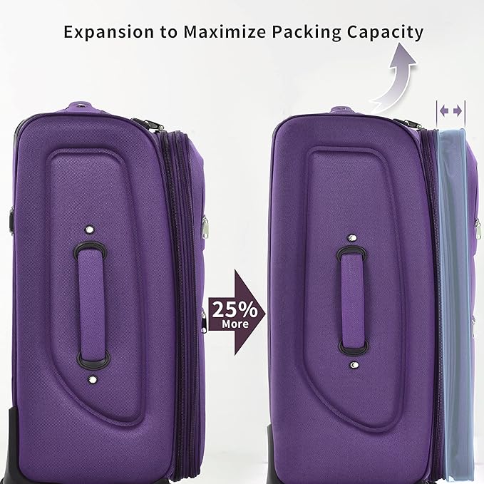 Merax Softside Luggage Set Softshell Lightweight 3 Piece Spinner Suitcase 22" 26" 30" Purple