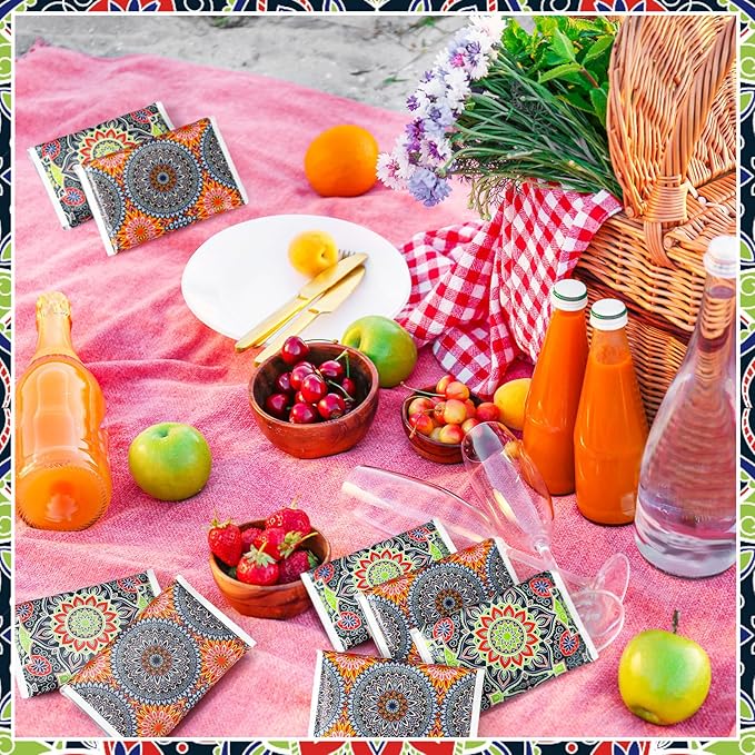 50 Pack Summer Mandala Floral Pocket Tissues Individual Packs Bulk 3 Ply Flower Facial Wallet Tissue Travel Packs for Summer Wedding Birthday Party Supplies