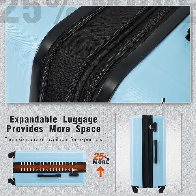 Merax Luggage Set 2 Piece Suitcase Sets with Spinner Wheel,Lightweight Hardside Expandable Travel Laggage with TSA Lock,Suitcase with Travel Bag(20"/28",Baby Blue)