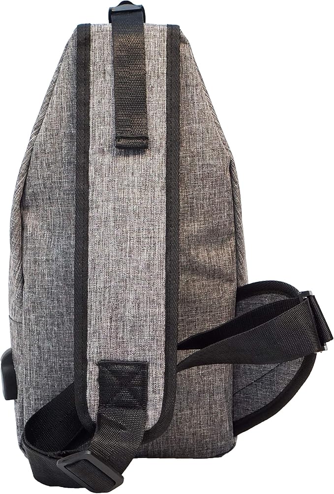Anti-Theft Daypack Crossbody Sling Backpack, USB Charging Connector Port, Lightweight Day Pack for Travel, Hiking, Everyday, Large, Gray