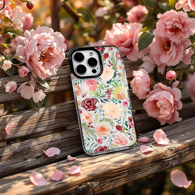 for iPhone 15 Pro Max Case, Watercolor Rose Garden Pattern, Military-Grade Drop Protection, Cute Soft Slim TPU Protective Cover with Camera Lens Protection for Women & Girls