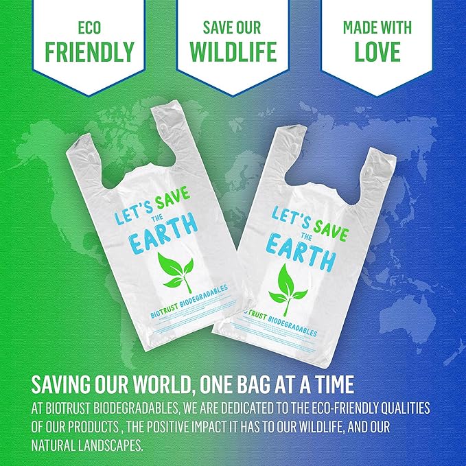 Biodegradable Thank You Bags | 500 Count - Bulk | Extra Thick, Strong, Recyclable, & Reusable | 100% Biodegradable Shopping Bags, Grocery/Restaurant/Supermarket | 12” x 6.5” x 22”