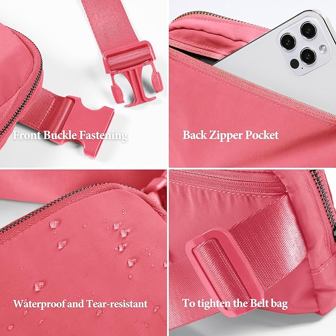 ODODOS Unisex Mini Belt Bag with Adjustable Strap Small Fanny Pack for Workout Running Traveling Hiking, Raspberry