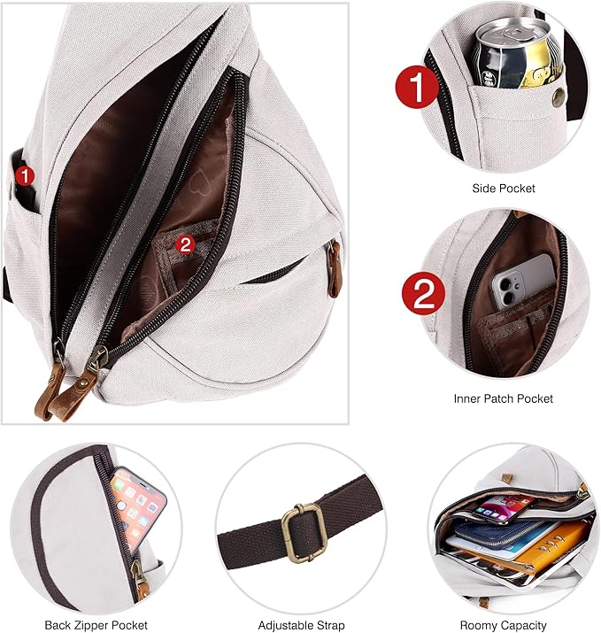 HuxFam Canvas Sling Bag for Women Sling Backpack Crossbody Shoulder Bags Convertible Purse Casual Daypack Travel Hiking Cycling