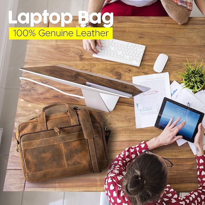 KomalC 16 Inch Leather briefcases Laptop Messenger Bags for Men and Women Best Office Satchel Bag