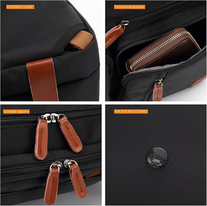Convertible Backpack Messenger Shoulder Bag Laptop Case Handbag Business Briefcase Multi-Functional Travel Rucksack Fits 15.6 Inch Laptop for Men/Women (Black)