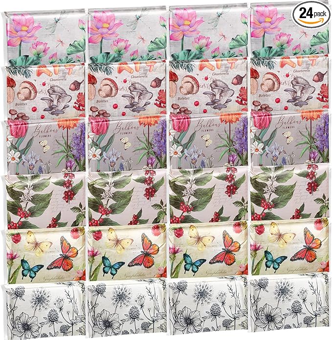 24 Packs Travel Size Tissue Pocket Slim Pack Facial 3 Ply Wallet Size Pocket Tissues for Travel Wedding Party Favors, 6 Styles(Vintage Floral)
