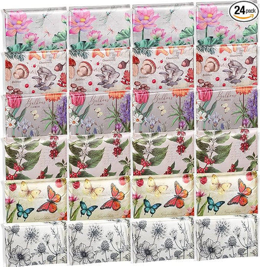 24 Packs Travel Size Tissue Pocket Slim Pack Facial 3 Ply Wallet Size Pocket Tissues for Travel Wedding Party Favors, 6 Styles(Vintage Floral)