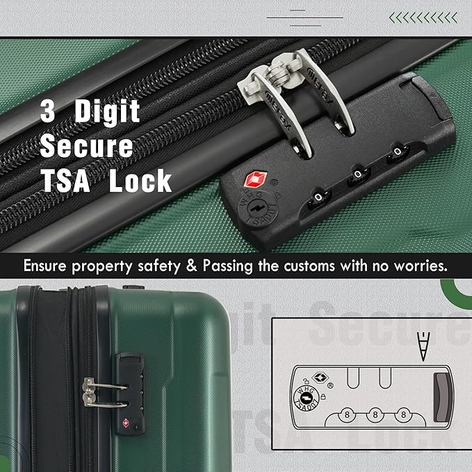 Merax Luggage Set 2 Piece Suitcase Sets with Spinner Wheel,Lightweight Hardside Expandable Travel Laggage with TSA Lock,Suitcase with Travel Bag(20"/28",Green)