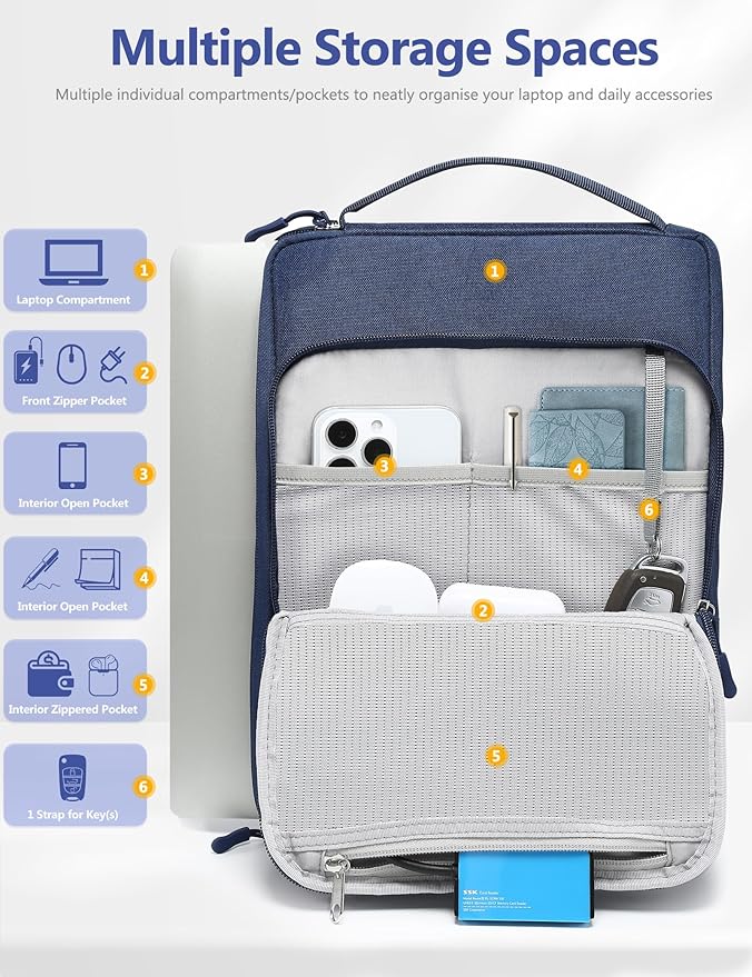 HYZUO 14-15 Inch Laptop Bag Sleeve for MacBook Air 15 M4 M3 M2, MacBook Pro 15, XPS 14/15 Plus, 15" Surface Laptop, Notebook Case for 14" Dell HP Lenovo ThinkPad Asus Acer Huawei, Navy Blue