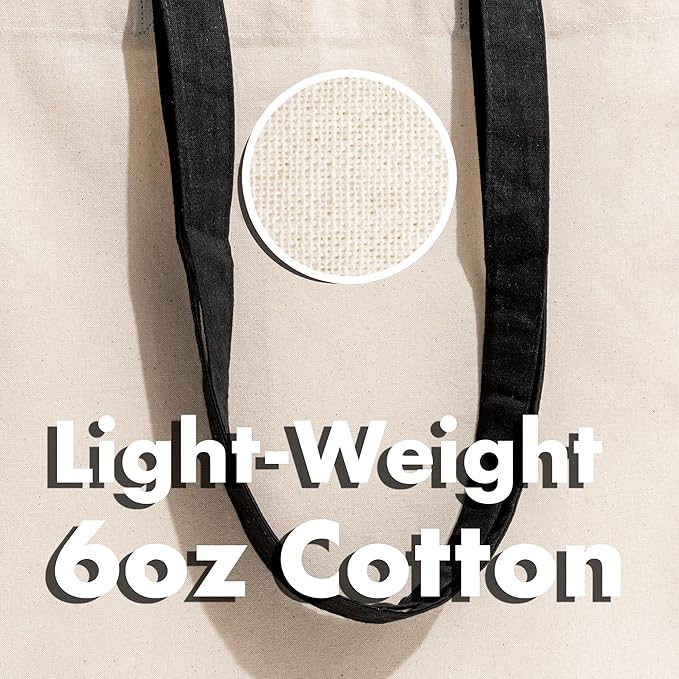 Carrywell |Not Made In China| 24 Pack Cotton Tote Bags, Lightweight Reusable Grocery Shopping Bag, Blank Bulk Cloth Totes with Handles, Great For Custom Screen Print and Gifts (15"x16")