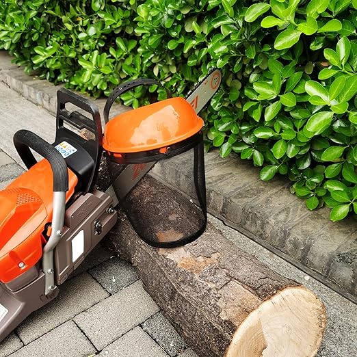 Safety Mask with Mesh Visor for Chainsaw Trimmer Pole Pruners, Protective Mask and Mesh Mask for Face Protection （Orang）