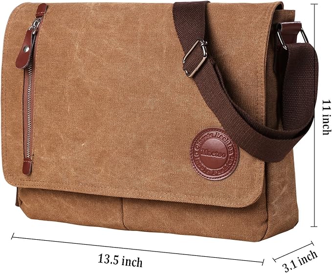 Vintage Canvas Satchel Messenger Bag for Men Women,Travel Shoulder bag 13.5" Laptop Bags Bookbag (Coffee)