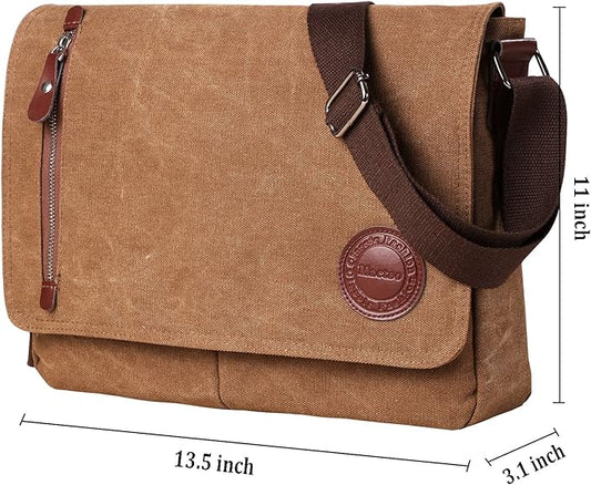 Vintage Canvas Satchel Messenger Bag for Men Women,Travel Shoulder bag 13.5" Laptop Bags Bookbag (Coffee)