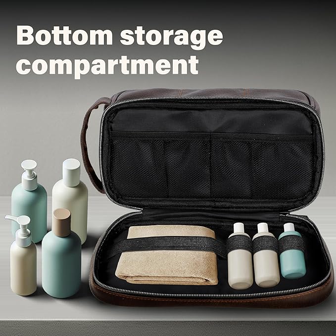 emissary Leather Men's Travel Toiletry Bag, Water Resistant Travel Bathroom Bag Men's Shaving Kit, Valentines Day Gifts for Men, Travel Kit Small Bags for Men, Shaving Bag for Travel Accessories