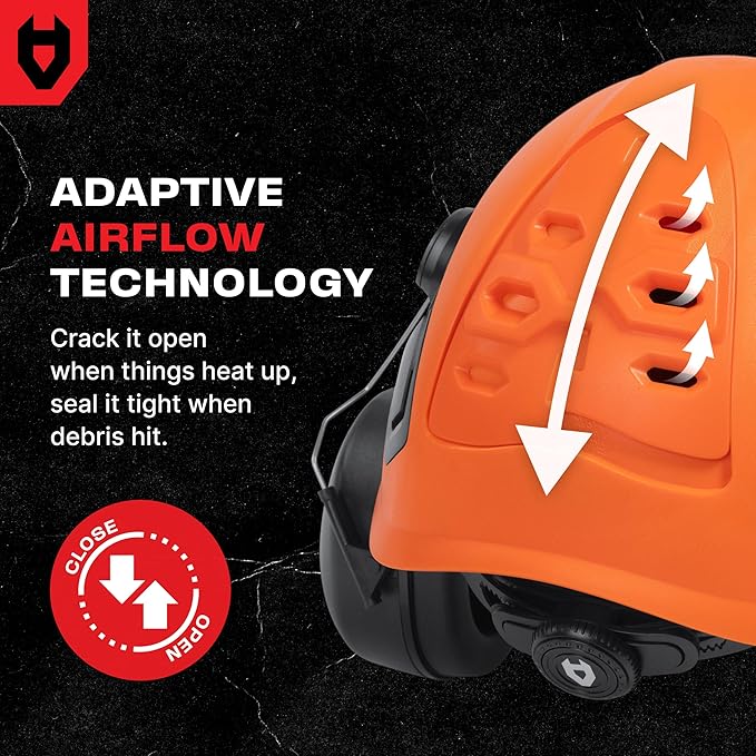 NoCry ANSI Z89.1 Rated Arborist Helmet — Chainsaw Helmet with Face Shield and Ear Muffs — Adjustable Hard Hat with Adaptive Ventilation; Impact-Resistant Mesh Face Shield for Forestry with Side Guards