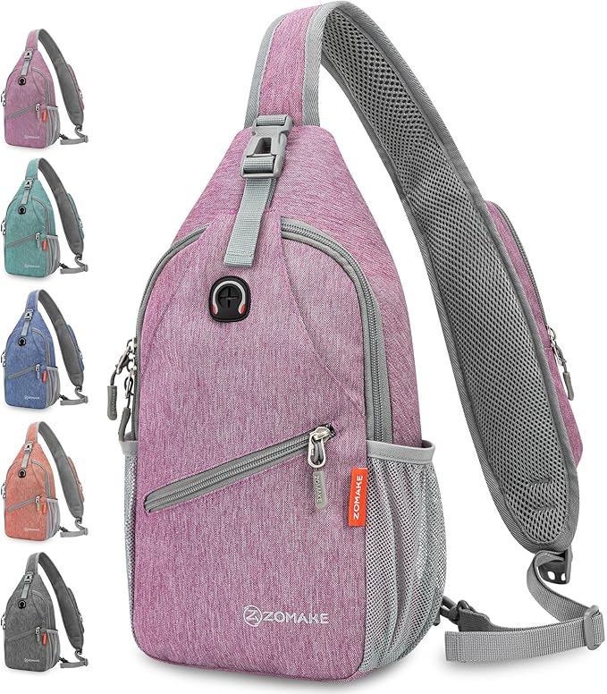 ZOMAKE Sling Bag,Small Crossbody Sling Backpack,Water Resistant Shoulder Daypack for Travel,Anti Thief Chest Bag for Hiking(Light Purple)
