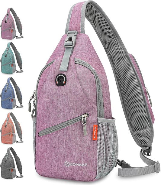 ZOMAKE Sling Bag,Small Crossbody Sling Backpack,Water Resistant Shoulder Daypack for Travel,Anti Thief Chest Bag for Hiking(Light Purple)