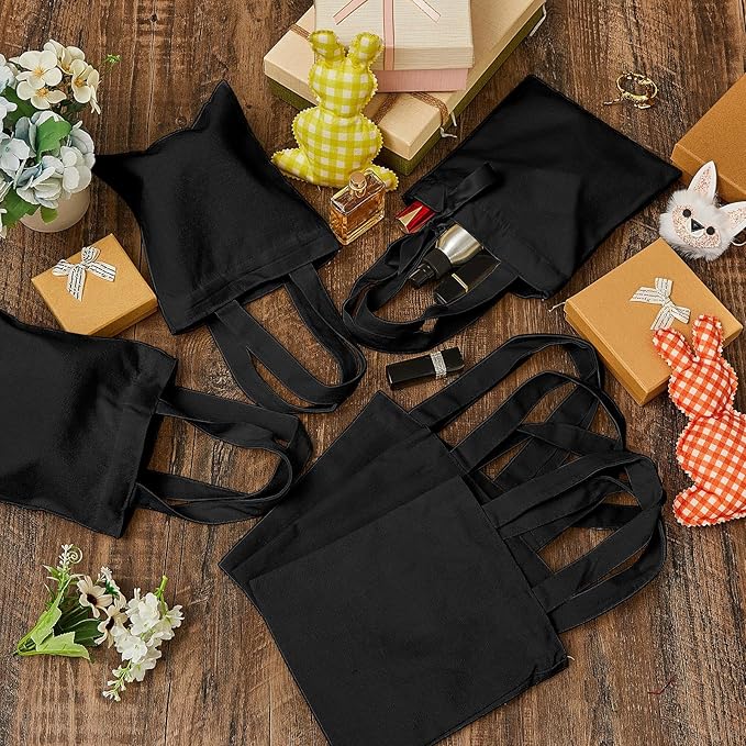 Amylove 24 Pcs Mini Tote Bag Sublimation Blank Canvas Tote Bags Reusable Grocery Luggage DIY Sack Goody for Party Even (10 x 10 Inch,Black)