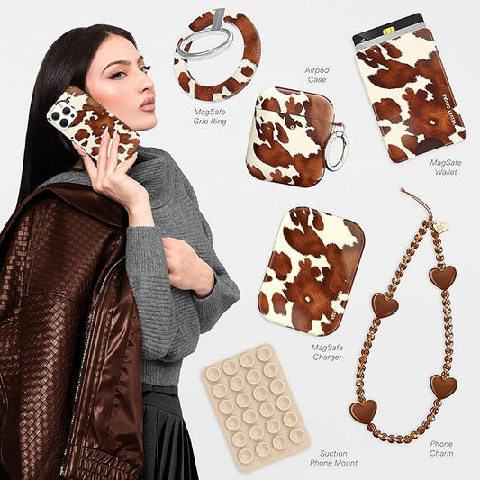 VELVET CAVIAR for iPhone 15 Pro Max Case Western - Compatible with MagSafe - 10ft Drop Tested - Cocoa Cow Print