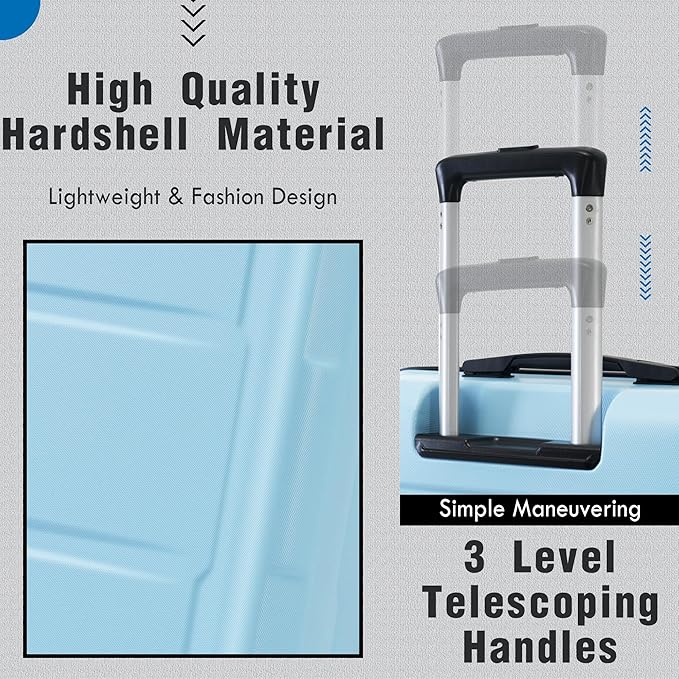 Merax Luggage Set 2 Piece Suitcase Sets with Spinner Wheel,Lightweight Hardside Expandable Travel Laggage with TSA Lock,Suitcase with Travel Bag(20"/24",Baby Blue)