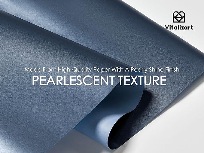 Vitalizart Blue Wrapping Paper Set 30" Pearly-Lustre With Silk Like Satin Ribbon & Gift Tags Recyclable Eco-Friendly Christmas Gift Wrapping Birthday Baby Shower Wedding Handmade Crafts 197"(16.4 Ft)