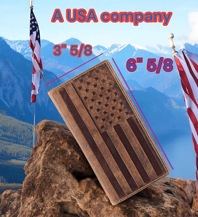 F&L CLASSIC Men's RFID Vintage Look Genuine Leather Long Bifold Wallet Checkbook Wallets,brown flag,240-100