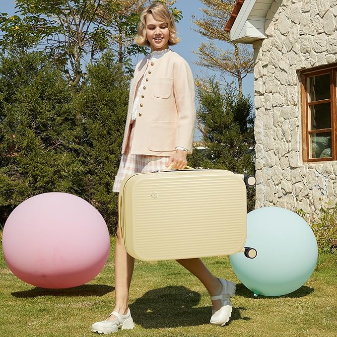 mixi 20 Inch Carry On Luggage PC Hardside Suitcases with Wheels & TSA for Travel Woman Men, Lark Yellow